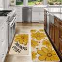 Baccessor Summer Kitchen Mats Set of 2, Sunflower Bee Daisy Floral Kitchen Rugs for Floor Hallway Laundry Sink Non Slip Low-Profile Seasonal Home Decor 17x29 and 17x47 Inch