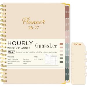 Large 2026-2027 Academic Planner, Weekly & Monthly Appointment Book from Jul. 2026 - Jun. 2027, Work & Life Daily Hourly Planner with Time Slots, Agenda Organizer for Home School, Beige, 8.5" x 11"