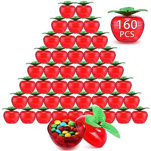 Leinuosen 160 Pack Christmas Red Apple Container 2 Inch Mini Apple Shaped Container Plastic Candy Jars Filled Apple Decorations Apple Shaped Candy Toy Gift for Christmas Birthday Wedding Party Favors