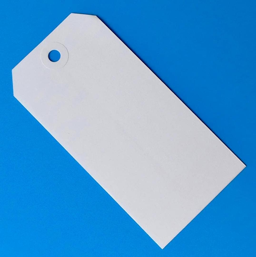 Unstrung Large White Paper Tags - 4 3/4" x 2 3/8" - Box of 100 Blank Shipping Label Tags #5 with Reinforced Hole, Hang Tags Bulk
