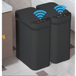 Yatmung 2 Pack - Skinny Trash Bin Sensor Motion 2.5 Gallon Touchless Bathroom Trash Can - Smart Trash Can with Lid - Electric, Narrow, Plastic, Auto Open - Small Slim Automatic Garbage Can (Black)