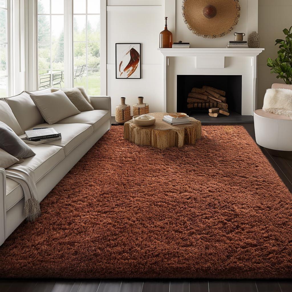 Ophanie 8x10 Brown Area Rugs for Living Room, Large Shag Bedroom Carpet, Big Indoor Thick Soft Shaggy Nursery Rug, Fluffy Carpets for Boy and Girls Room Dorm Home Decor Aesthetic