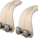 2 Pack Car Headrest Hooks for Purses and Bags Cute Leather Car Seat Back Head Rest Double Hooks for Bags Cute Pink Beige Car Accessories Headrest Back Seat Handbags Hook (Beige 2 Pack)