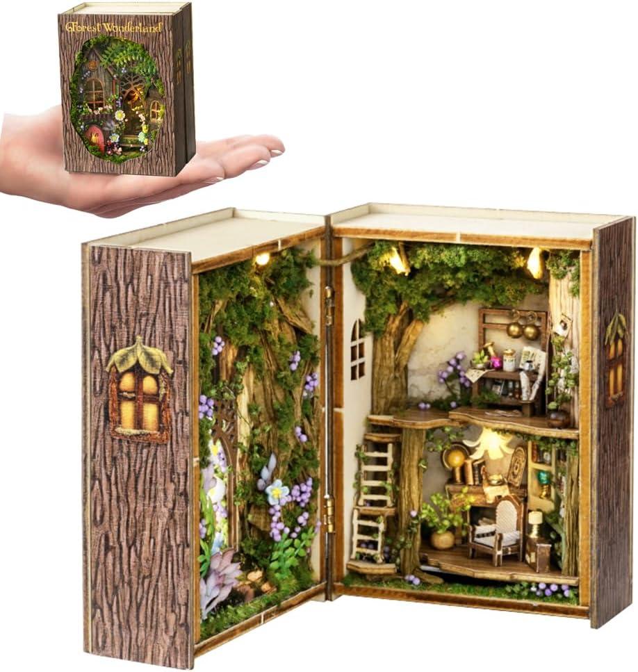 Mini 3D Wooden Doll House Craft Model with LED,DIY Miniature and Furniture Dollhouse Kit,Creative Room Idea for Valentine's Day Birthday Gift (Forest Wonderland)