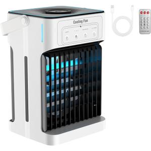 Portable Air Conditioner Cooling Fan, Mini Air Conditioning Unit with 1100ml Tanks, 3 Wind Speed & Cool Mist, 7 LED Light & 2-8H Timer Cold AC Unit, Personal Air Cooler Fan for Room, Office, Home