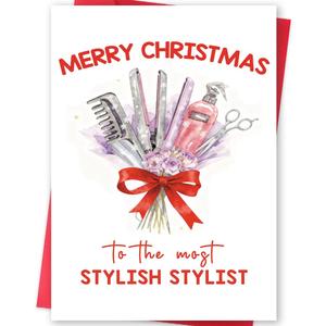 2 x Funny Hair Stylist Christmas Card, Unique Christmas Card Gifts for Hairdressers, Happy Holiday Appreciation Cards for Hair Stylist