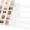 Card Display Stand set of 2, Clear 5Tiered Shelf For Greeting Card, Stickers, Postcard, Sports Graded Card, Football Baseball Basketball Cards, Table Top Holder Display Rack For Psa Slabs (2 Pack)