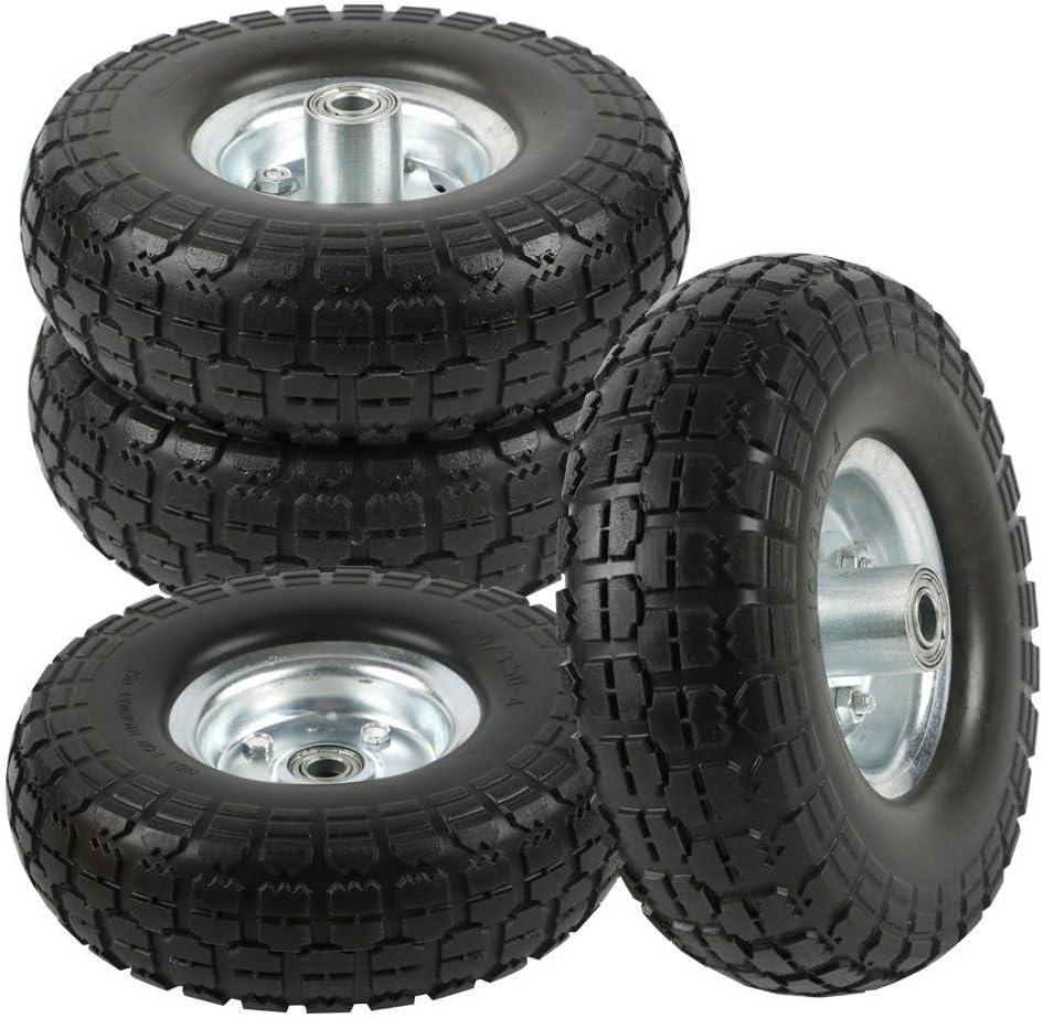 4 Pcs 10-Inch Solid Rubber Tyre Wheels for Garden Utility Wagon Cart Trolley Tires Snowblower Lawn Mower Wheelbarrow Generator Hand Cart 5/8-inch Bearings Black