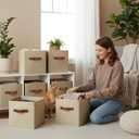 GRANNY SAYS Cube Storage Bins, 11 Inch Cube Storage Organizer with PU Handle, Khaki, Foldable Clothing Organizer Bins, Storage Baskets for Shelves, Closet, 6-Pack