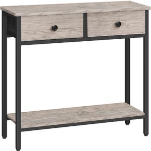 HOOBRO 29.5" Narrow Console Table with 2 Fabric Drawers, Small Entryway Table with 2-Tier Storage Shelves, Sofa Table, Behind Couch Table, for Living Room, Hallway, Greige and Black BG71XG01