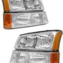 Compatible with 03 04 05 06 Chevy Silverado Avalanche 1500/2500/3500 Chrome Housing Headlight Assembly for 2003-2006 Silverado Headlamps Amber Left+Right(Fit NON-Body Cladding Models)
