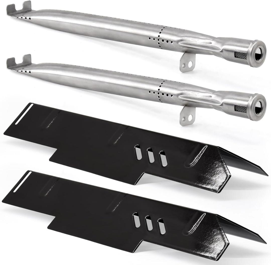 Hiorucet Grill Replacement Parts for Dyna Glo DGF350CSP, DGF350CSP-D 2 Burners, DGH353CRP, DGH373CRP-D, DGC350CNP-D. Heat Plate Shield Tent Burner Covers and Burner Tubes for Dyna Glo BBQ Grill Parts.