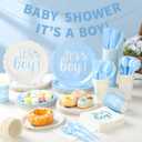Qinyoung 218 Pcs Baby Shower Plates and Napkin Set Serve 24 Baby Boy Shower Decorations Set Includes Blue Boy Paper Plates Napkins Cups Cutlery for Gender Reveal Birthday Party