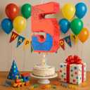 Number 5 Birthday Pinata for Kids, Spider Theme Pinata 16 Inch with Stick, Blindfold & Confetti, Superhero Party Decorations for Boys and Girls (5th)
