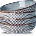 HVH 8.5 inch Large Pasta Bowls Set of 4, 46oz Big Salad Bowl Set of 4, Shallow Bowls, Ceramic Plates Set, Ceramic Bowls Set Microwave and Dishwasher Safe (Wabi sabi)