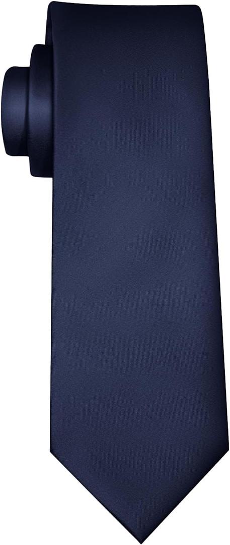 Men's Classic Satin 3.15" Soild Color Necktie Wedding Business Tie & Gift Box (Navy Blue)