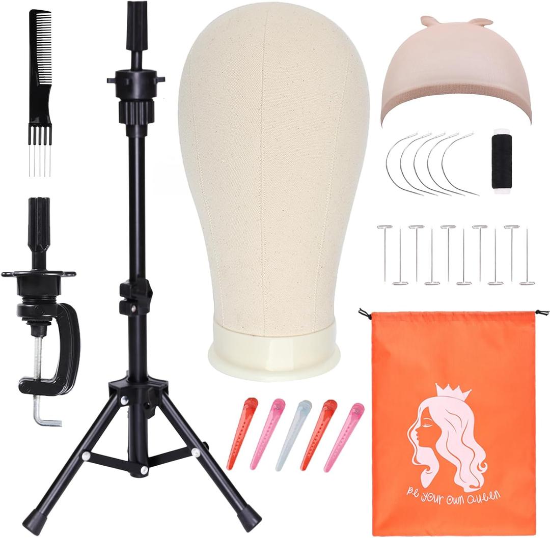 PWEOUKE Wig Stand with Head for Styling Wigs,23'' Canvas Wig Head with Foldable Mannequin Head Tripod for Wigs,Wig Head Stand Tripod with Canvas Block Head for Cosmetology (White) PWEOUKE Wig Stand with Head for Styling Wigs,23'' Canvas Wig Head with Foldable Mannequin Head Tripod for Wigs,Wig Head Stand Tripod with Canvas Block Head for Cosmetology (White)