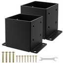 6x6 Post Base 2PCS, Inner Size 5.6x5.6 Inch Fence Post Anchor, Rust-Proof 13 Gauge Heavy Duty Solid Steel Black Powder-Coated Railing Post Brackets, for Support Deck, Pergola, Includes Screws