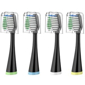 Replacement Toothbrush Heads for Waterpik Complete Care 5.0/9.0 (CC-01/WP-862), with Covers, 4 Count, Black