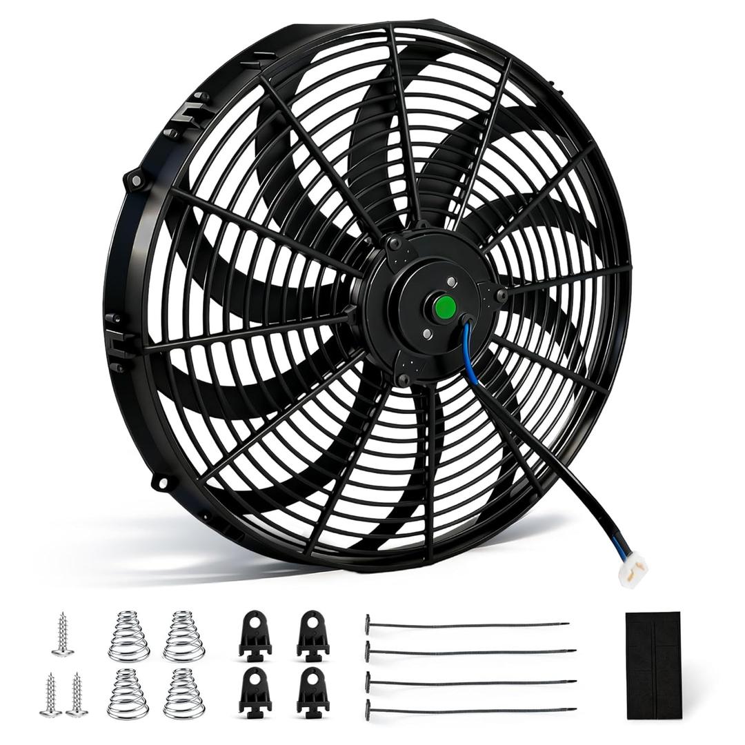 16 inch Universal Fan Push Pull Electric Radiator Cooling Fan 12V 120W with Mounting Kit Black