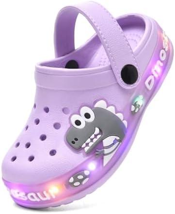 XPKWS Fur Lined Toddler Clogs Kids Slippers Fuzzy Light up Sandals Boys Girls Garden Shoes Winter Warm Cartoon Slides Slip on Lightweight, Size: 9 Toddler