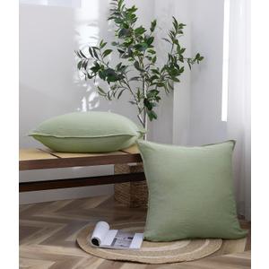 100% French Linen Euro Shams 26x26 Inches Square Pillow Cover Pillow Cases Pack of 2 with Envelope Closure, Stone Washed Soft Durable Breathable(Sage Green, 26''x26'')