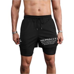 Floerns Men's 2 in 1 Running Shorts Cross Print Athletic Gym Workout Shorts with Compression Liner (Black, XL)
