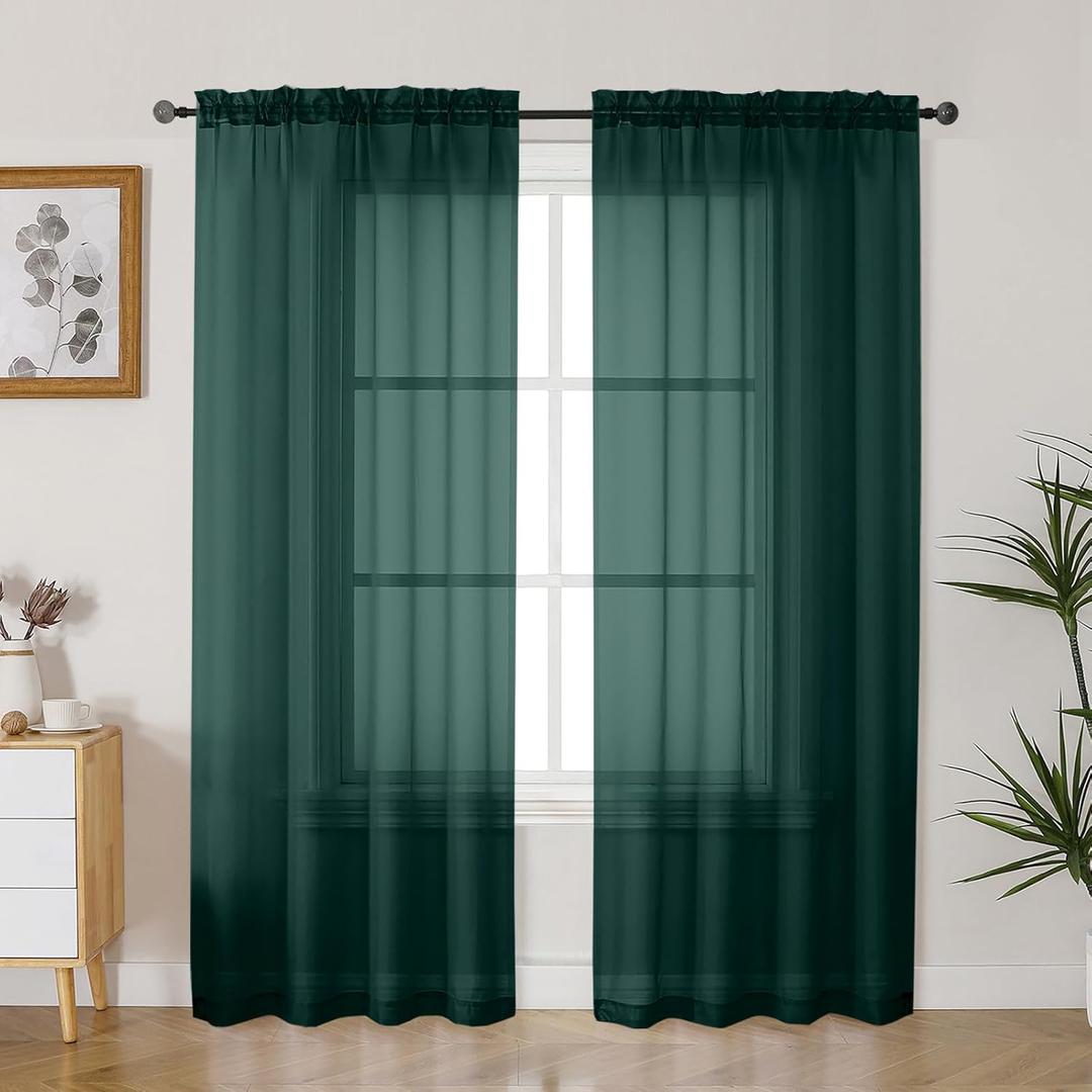 Gwine Hunter Green Sheer Curtains 72 Inches Long 2 Panels Set for Front Door, Light Filtering Sheer Curtains for Living Room, Rod Pocket Window Treatments Drapes, Each 42" Wx72 L