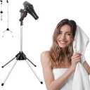 Hands Free Hair Dryer Stand Holder - Adjustable Blow Dryer Stand with Universal Non-Slip Clip & Sturdy 4-Leg Base, Aluminum Frame for Home Styling, Elderly & Pet Grooming