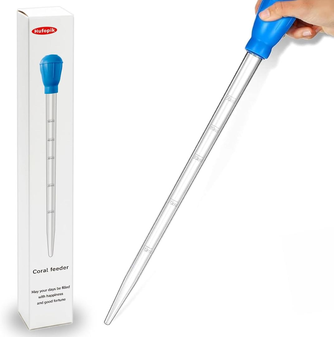 17.7in 1 Pieces Long Pipette for Fish Tank Coral Food Feeder Long Syringe Reef Coral Food Spot Feeder Tube for Reef Aquatic Plant Spider Snake Lizardfor Axolotl Tank Accessories