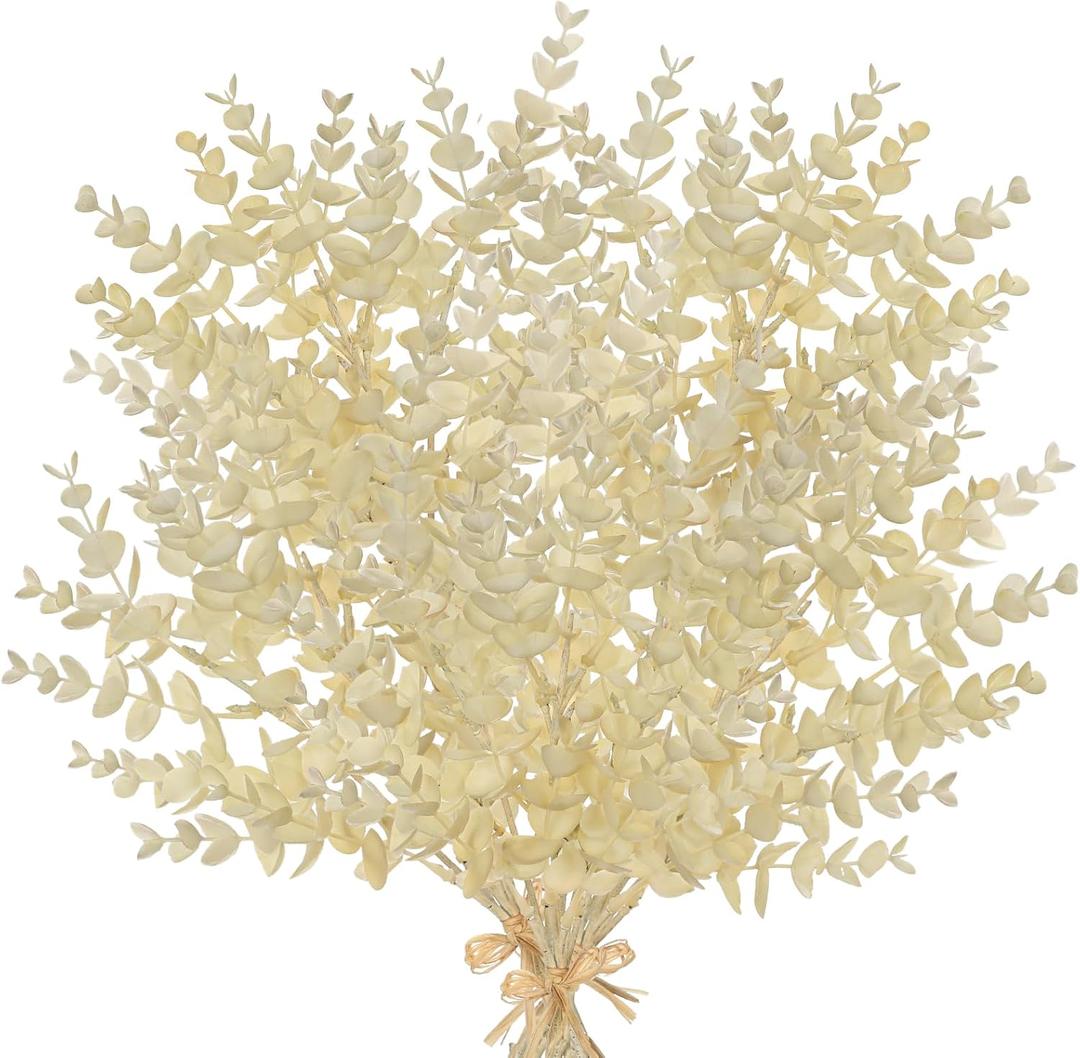 5 Stems Artificial Fall Greenery  14.6" Eucalyptus Leaf Stems for Autumn Floral Arrangements, Thanksgiving Centerpieces, Fall Decor Bouquets, Soft Cream