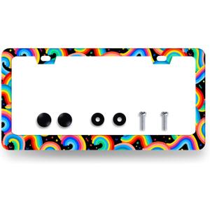Boho Rainbow License Plate Frame Colorful License Plate Holder Stainless Steel Funny Colorful Car Accessories Decoration 6.3" X 12.3" with 2 Holes Screws