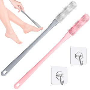 Toe Cleaning Brush,Foot Scrubber for Shower with 15.7" Long Handle Soft Silicone Cleaning Shower Brush Foot Care for Seniors,Elderly, Men and Women (Grey+Pink)