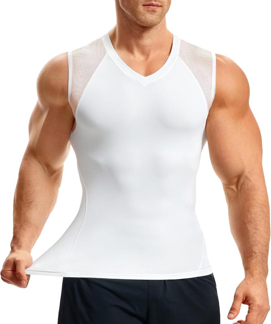 Nebility Compression Shirt Mens Shapewear V-Neck Undershirt Slimming Sleeveless Tummy Control Body Shaper Workout Top L