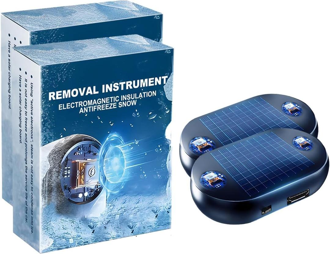 2pcs Anti-Freeze Electromagnetic Car Snow Removal Device, 2026 New Portable Solar Electromagnetic Molecular Interference Freeze and Snow Remover Instrument for Ice and Snow Scraping