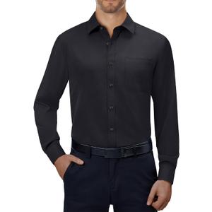 Alimens & Gentle Mens Dress Shirts 4-Way Stretch Long Sleeve Collared Casual Solid Wedding Dating Button Down Shirt (Large, Black)