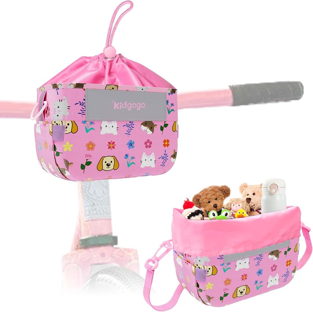 Bike Basket Front Kids,Bicycle Front Basket Handlebar Bag,Cute Kids Bike Baskets Fit Most Children Bicycles Scooters Balance Bikes,Convertible into a Shoulder Bag,Boys and Girls