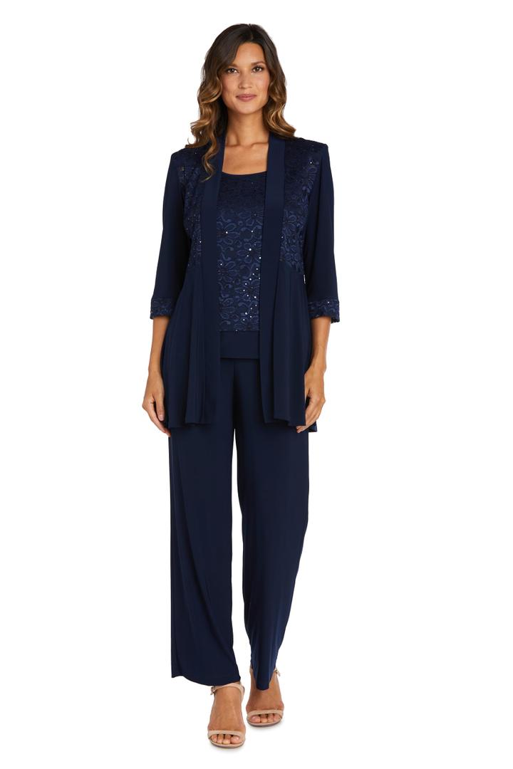 R&M Richards Women's 2-Piece Glitter Lace Mock Jacket Pant Set with Ity Trousers for Mother of the Bride, Cocktail Attire, 14