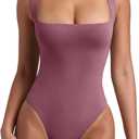 REORIA Butsmooth Womens Sexy Sleeveless Square Neck Double Lined Basic Bodysuit Tank Tops (Large, Masala)