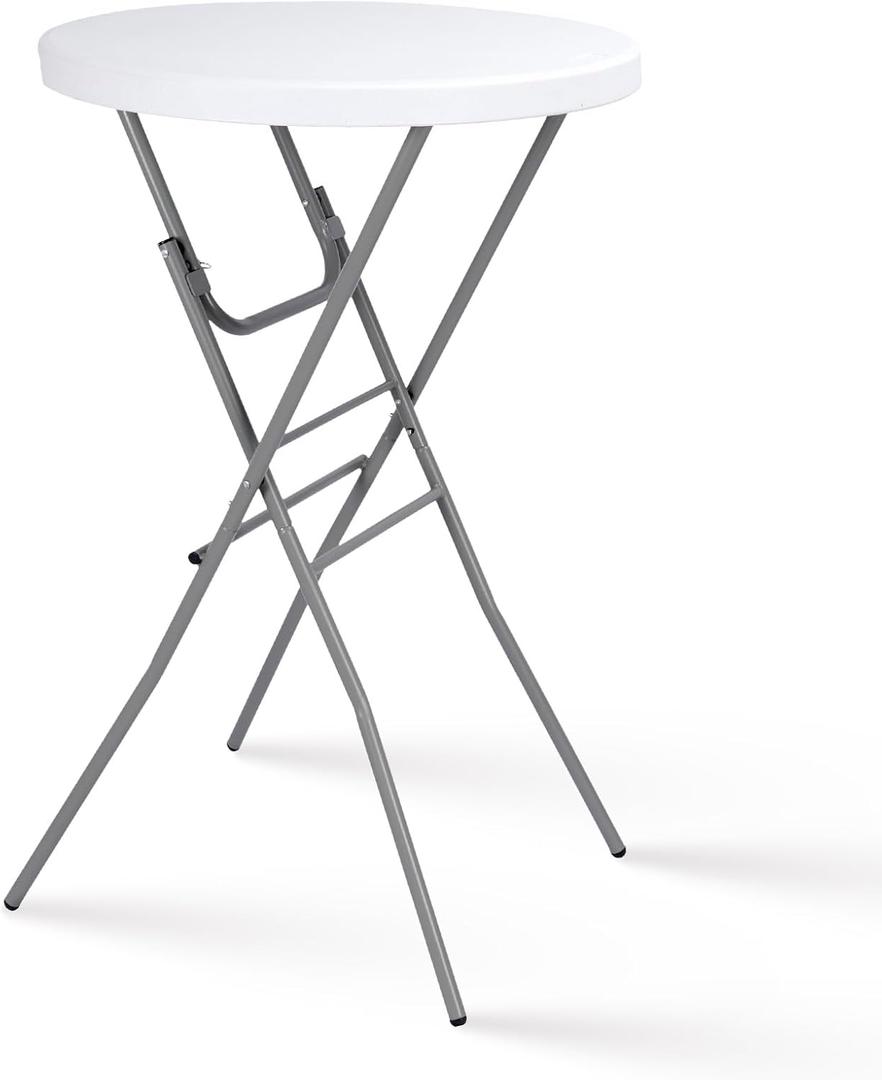 Byliable 28in Cocktail Table White High Top Folding, Round Portable Bar Height Folding Table with Removable Legs, Indoor Outdoor Banquet for Parties, Commercial, Speech, School