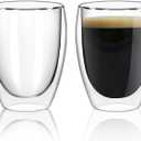 Glass Coffee Mugs Set of 2, Double Walled Clear Coffee Cups 12oz, Clear Latte Espresso Mugs for Milk Juice, Clear Glass Cappuccino Cup Glassware Gift for Christmas Birthday