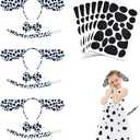 Coopay 9 Pieces Dalmatian Costume Set with Dog Ear Headbands, Bow Tie, Tail and 144 Pieces Black Adhesive Felt Circles for Halloween DIY Dress Up Party Costume