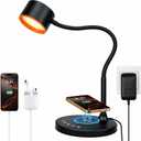 KAiSnova Desk Lamp for Office Home, Gooseneck Desk Lamp with Wireless Charger, Touch Table Lamp with USB C+A Charging Ports, 5 Colors Dimmable Bedside Reading Lamp for College Dorm Room Black