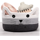 Zopeal Cat Basket Storage Woven Organizer with Ears Christmas Decorative Pet Toy Cute Cotton Rope Basket for Gift Cat Dog Toy Bin Nursery Room(8.3 x 4.7 Inch,White, Light Gray and Gray)