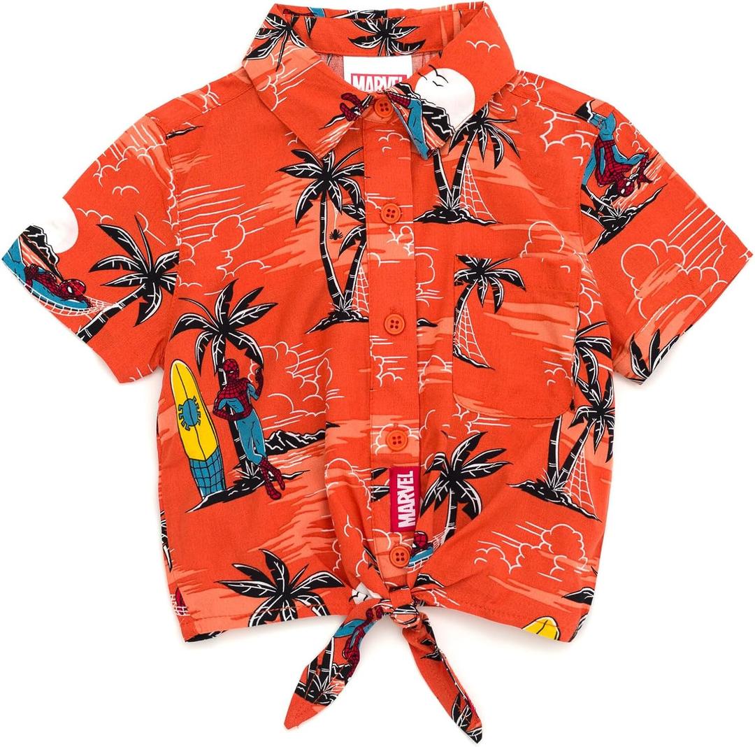 Marvel Spider-Man Matching Family Hawaiian Button Down Shirt Toddler to Adult Sizes (2T) (Tropical Island, Red)