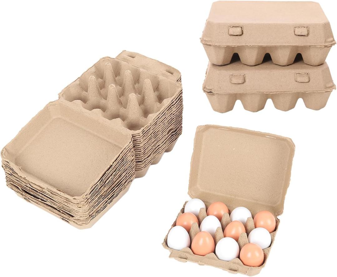 25 Pack Egg Cartons Bulk, 3x4 Style Reusable Empty Natural Paper Pulp Egg Cartons, Sturdy Design Egg Holder Containers for Fresh Chicken Eggs