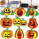 Winlyn 27 Sets Halloween Pumpkin Suncatchers Ornaments Decorations DIY Window Paint Art Suncatchers Craft Kits Jack-O'-Lantern Sun Catchers for Kids Classroom Activities Fall Halloween Art Project