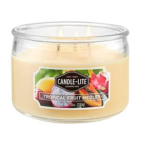 Candle-lite Scented Candles, Tropical Fruit Medley Fragrance, One 10 oz. Three Wick Aromatherapy Candle with 20-40 Hours of Burn Time, Yellow Color 4Pack