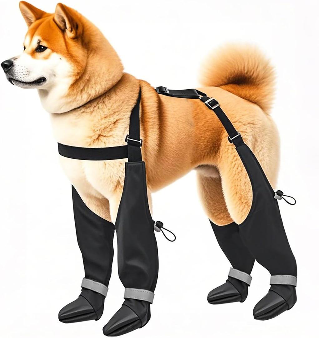 Suspender Dog Boots for Large Dogs, Tall Waterproof Dog Rain Booties, Anti-Slip Snow Dog Shoes Leggings, Adjustable Paws Protector for Outdoor Dogs Walking Hiking (L)