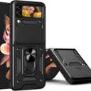 Compatible with Samsung Galaxy Z Flip 4 Bracket Shell,with Slide Camera Lens Cover Compatible with Samsung SM-F721B/DS Galaxy Z Flip4 / SM-F721N SM-F721U1 SM-F721W Case Black